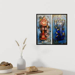 In-situ view of Amit Rajvanshi's 'Amit (Diptych)' painting in a room