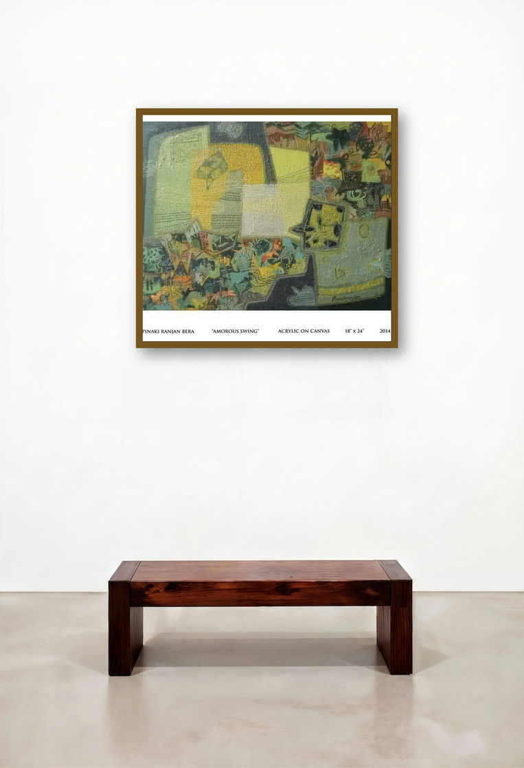 Amorous Swing (Enchanted Encounter: A Dance of Colors) by artist Pinaki Ranjan Bera displayed in a Contemporary Luxury Foyer