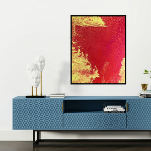 'Amorphic Fire' painting by Kartikey Sharma shown on a wall in a furnished room.
