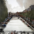 Cityscape watercolor painting titled 'Amsterdam', 11x8 inches, by artist Arunava Ray on Paper