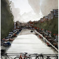 Cityscape watercolor painting titled 'Amsterdam The Netherlands', 11x7 inches, by artist Arunava Ray on Paper