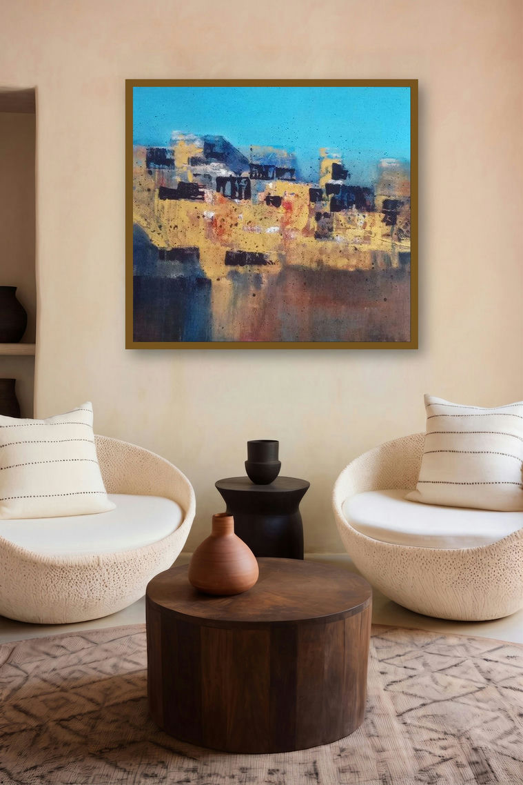 An Evening In A Crowd (Emergence) by artist Dnyaneshwar Dhavale displayed in a Luxury gallery