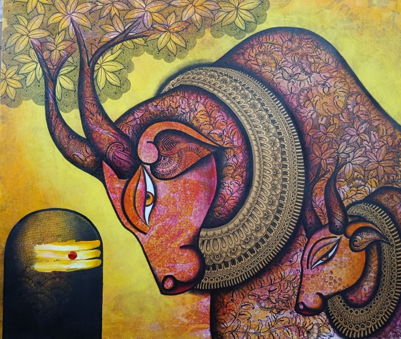 Anadvandan' religious mixed-media painting by artist Mohit Bhardwaj, 30x36 inch, on canvas