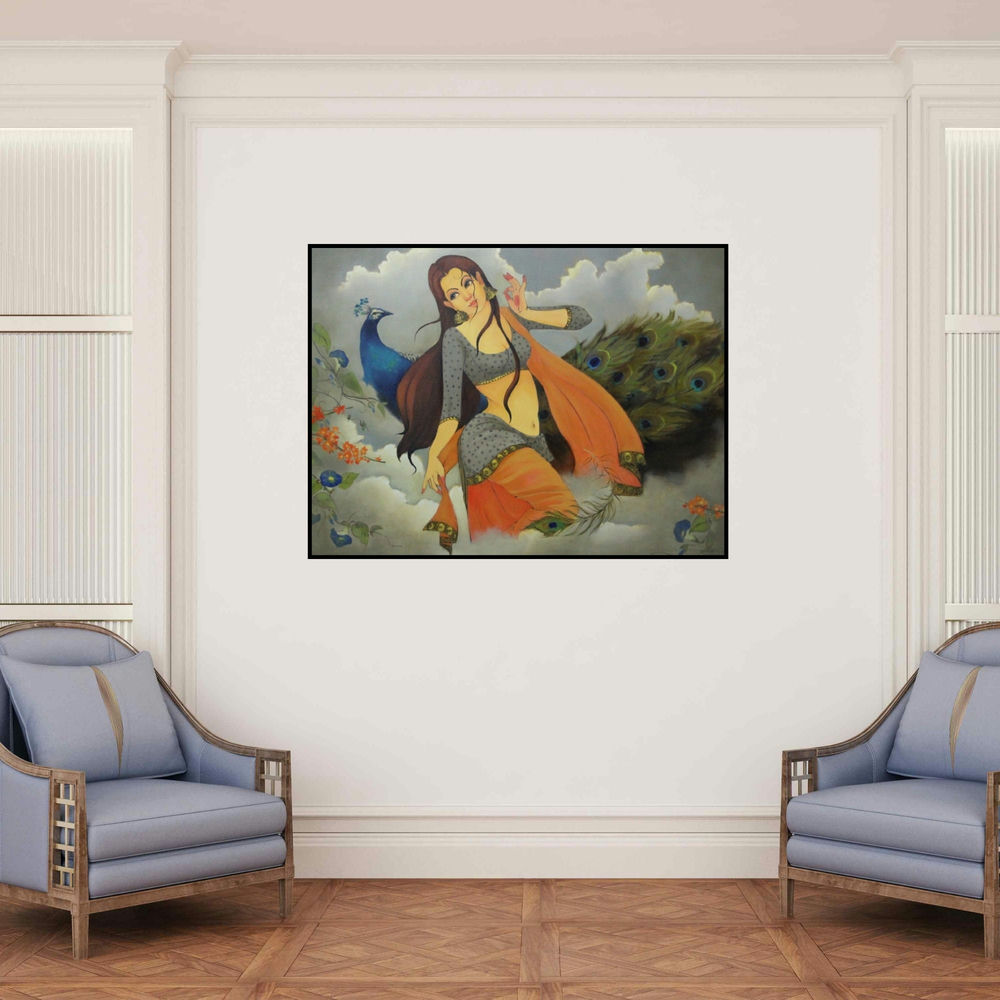 'Anand (Beauty of India)' painting by Renuka Fulsoundar shown on a wall in a furnished room.