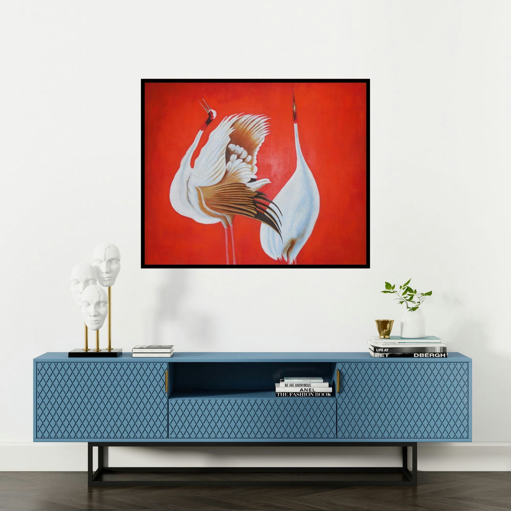 Kaladikam Arts's 'Anand' painting visualized above a sofa in a contemporary room.
