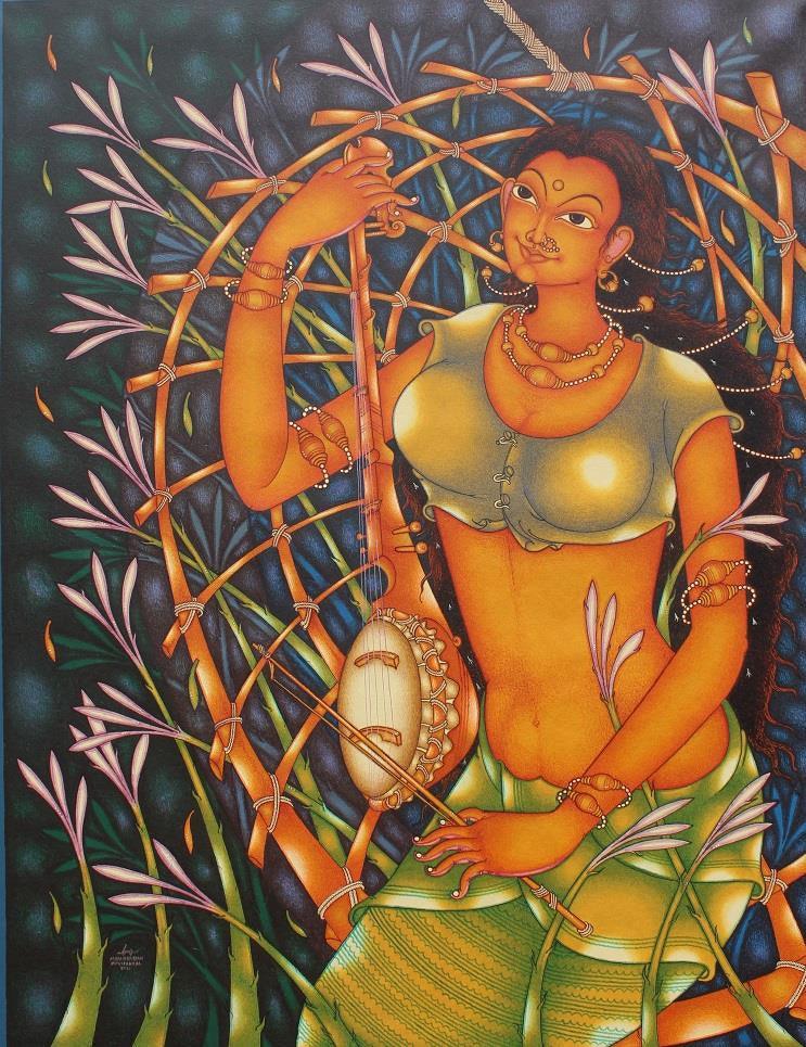 Figurative acrylic painting titled 'Anandini', 54x41 inches, by artist Manikandan Punnakkal on Canvas