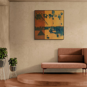 Preview of 'Ancient Feelings (The Cosmic Dance)' Painting by Kaushlendra Pratap Singh shown on a wall in a furnished room.