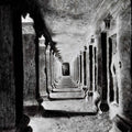 Ancient Pillar' religious charcoal drawing by artist Preeti Ghule, 26x20 inch, on paper