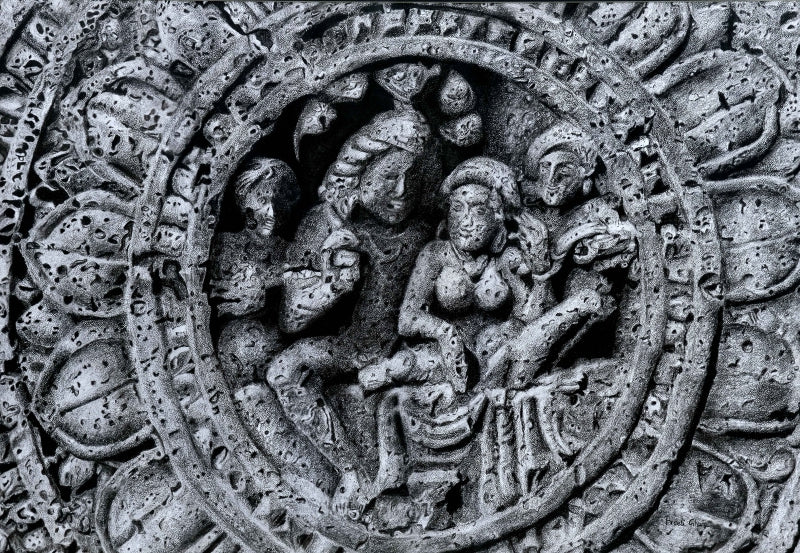 Ancient Relic 3' religious charcoal drawing by artist Preeti Ghule, 20x29 inch, on paper