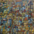 'An Ancient Sacred Cityscape' abstract acrylic painting by artist Srj Surajit Chakraborty, 29x49 inch, on canvas