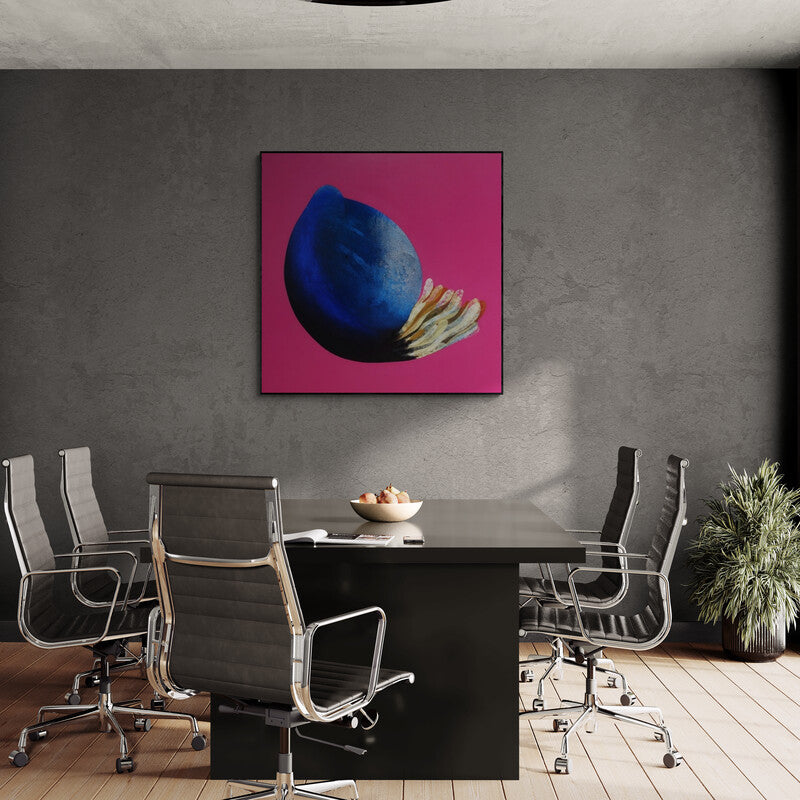 In-situ view of Uday Goswami's 'Ankuran 2 (Indigo Burst)' painting in a room