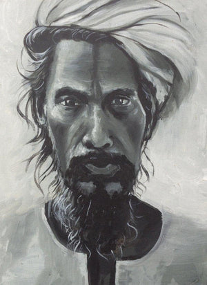 Antique Man by Rajesh Gawhale, Original Acrylic Portrait Painting on Canvas, Small Vertical Wall Art