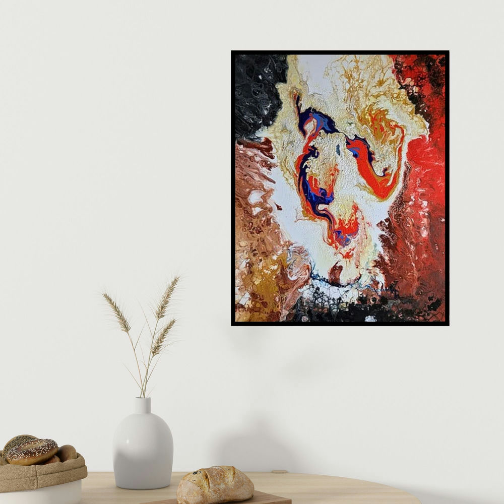 Kartikey Sharma's 'Anwansi' painting visualized above a sofa in a contemporary room.