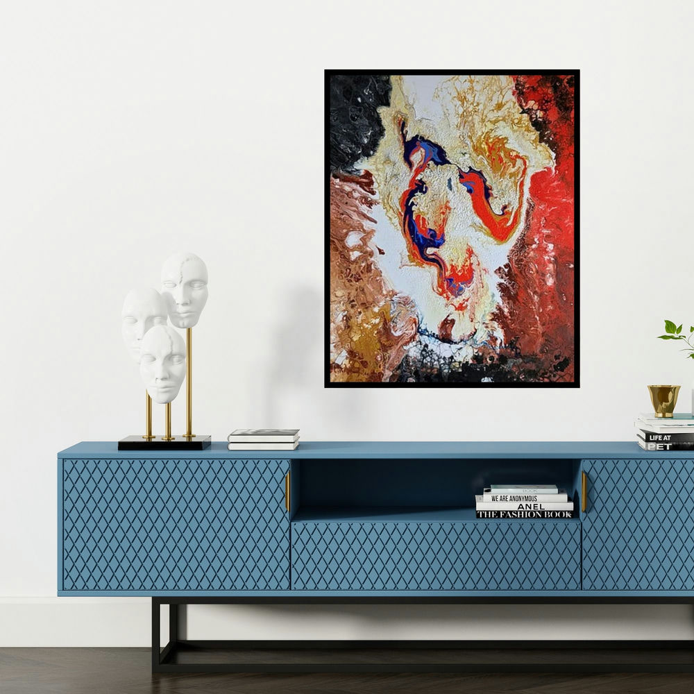 'Anwansi' painting by Kartikey Sharma shown on a wall in a furnished room.