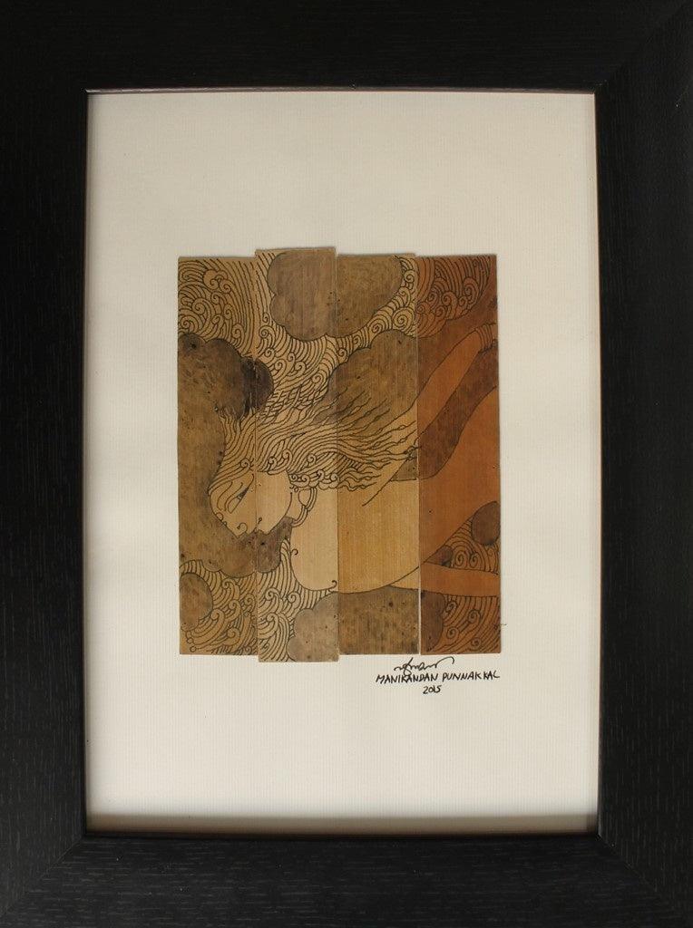 Figurative ink drawing titled 'Apsara', 37x29 inches, by artist Manikandan Punnakkal on Leaf