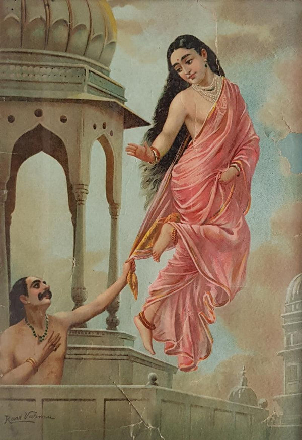 Apsara Urvashi And King Pururavas Painting by Raja Ravi Varma | ArtZolo.com