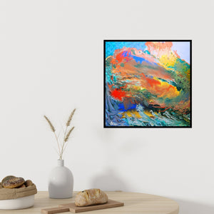 In-situ view of Sudhakaran Edakandy's 'Aqua 1 (Cosmic Inferno**)' painting in a room