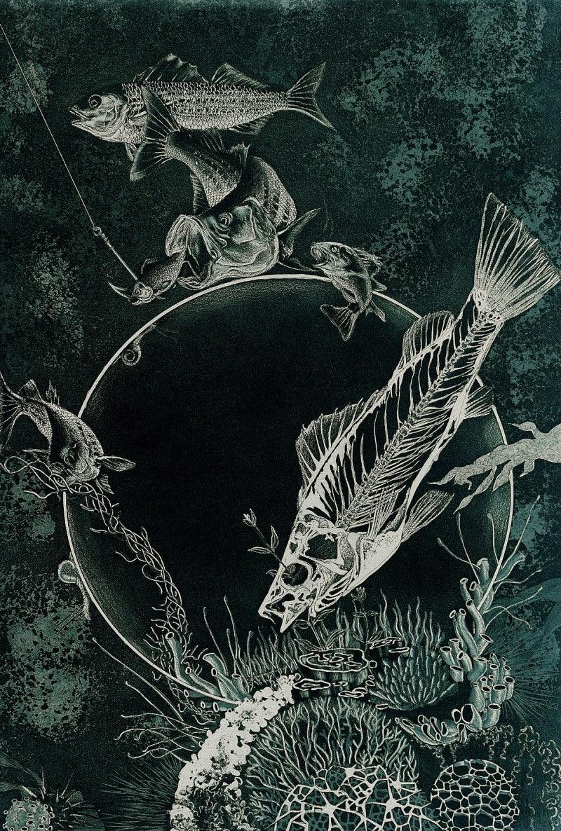 contemporary printmaking titled 'Aqua Life', 20x13 inches, by artist Jyotirmay Dalapati on Paper