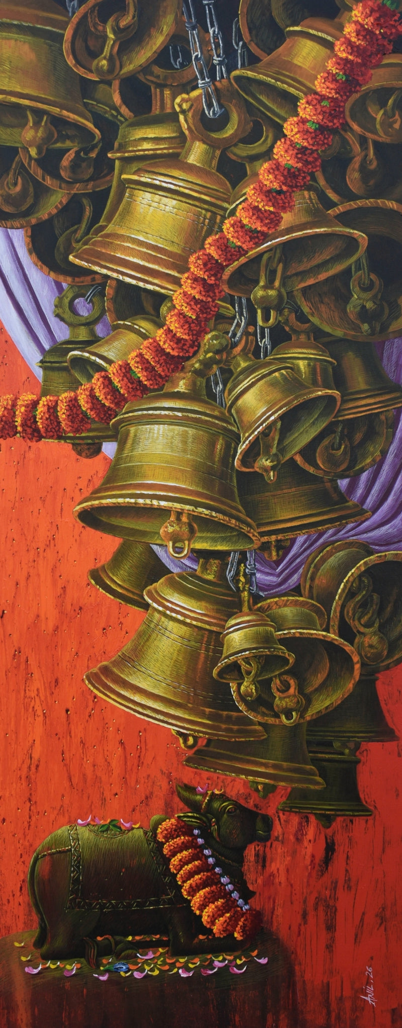 Aradhana 102' religious acrylic painting by artist Anil Kumar Yadav, 60x24 inch, on canvas