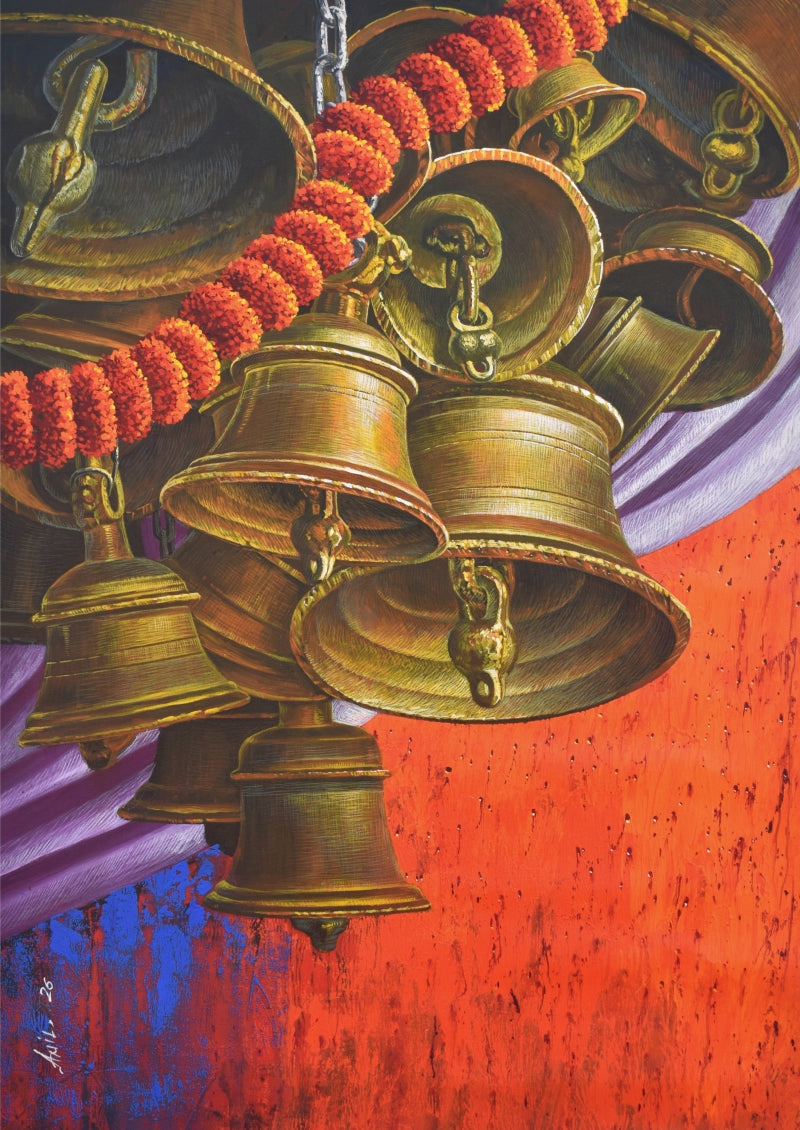Aradhana 103' religious acrylic painting by artist Anil Kumar Yadav, 36x26 inch, on canvas