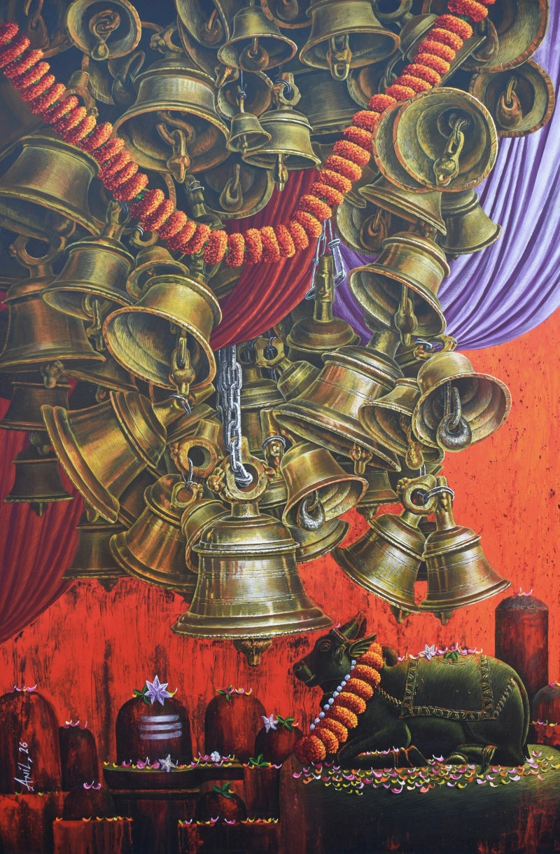 Aradhana 104' religious acrylic painting by artist Anil Kumar Yadav, 72x48 inch, on canvas