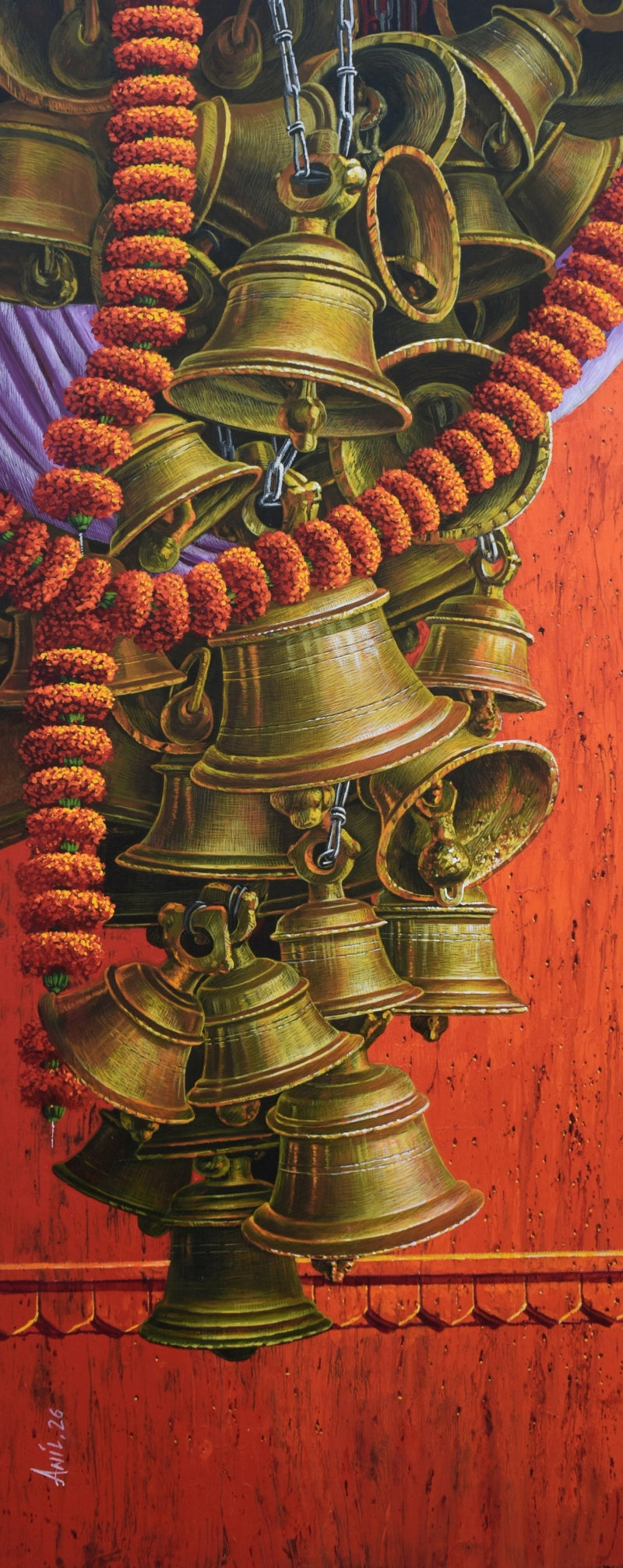 Aradhana 105' religious acrylic painting by artist Anil Kumar Yadav, 60x24 inch, on canvas