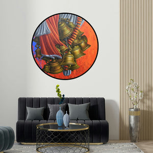Anil Kumar Yadav's 'Aradhana 35 (Sacred Circle)' painting visualized above a sofa in a contemporary room.