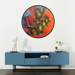 'Aradhana 35 (Sacred Circle)' painting by Anil Kumar Yadav shown on a wall in a furnished room.
