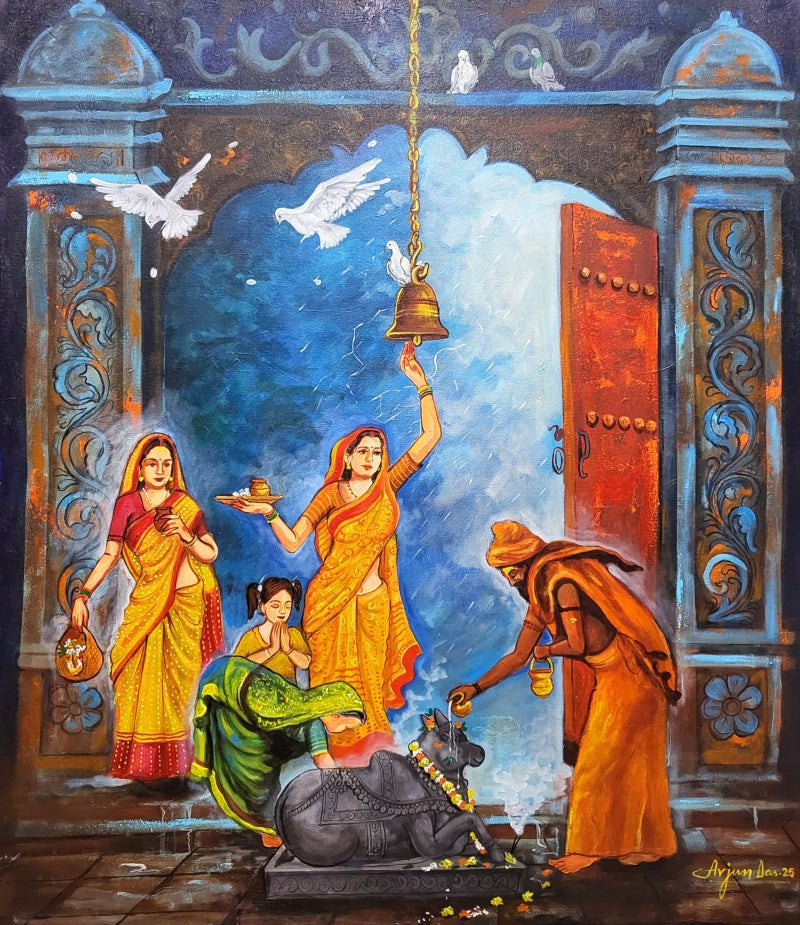 Aradhna' religious acrylic painting by artist Arjun Das, 42x36 inch, on canvas