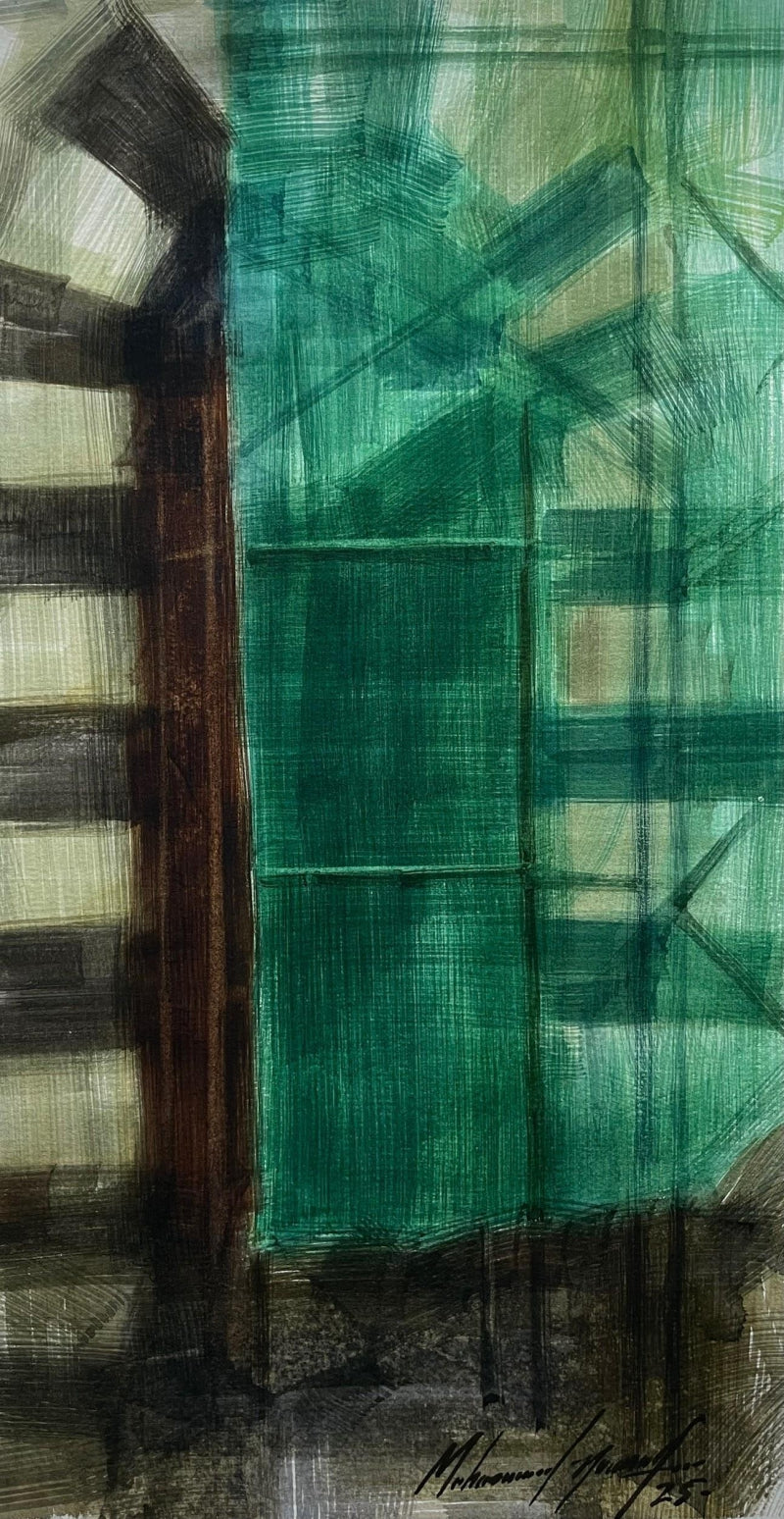 'Architecture 2' abstract watercolor painting by artist Mohammad Yusuf, 11x6 inch, on paper