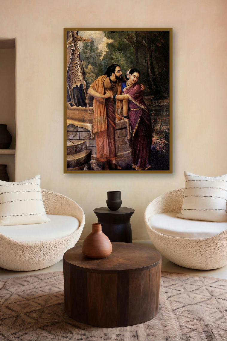Arjuna And Subhadra (Subhadra and Arjuna: A Divine Union) by artist Raja Ravi Varma displayed in a Modern gallery
