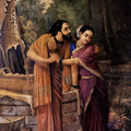 Figurative oil painting titled 'Arjuna And Subhadra', 36x26 inches, by artist Raja Ravi Varma Reproduction on Canvas