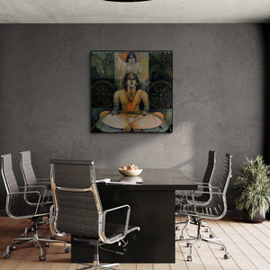 In-situ view of Arun Samadder's 'Arjuna O Krishna In Kurukshetra' painting in a room