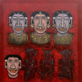 'Armor 1' figurative mixed-media painting by artist M Raja, 36x36 inch, on linen canvas