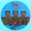 'Armor 2' figurative mixed-media painting by artist M Raja, 36x36 inch, on linen canvas
