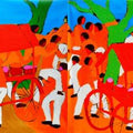 contemporary acrylic painting titled 'Around The Tree', 58x19 inches, by artist Kumar Ranjan on Canvas