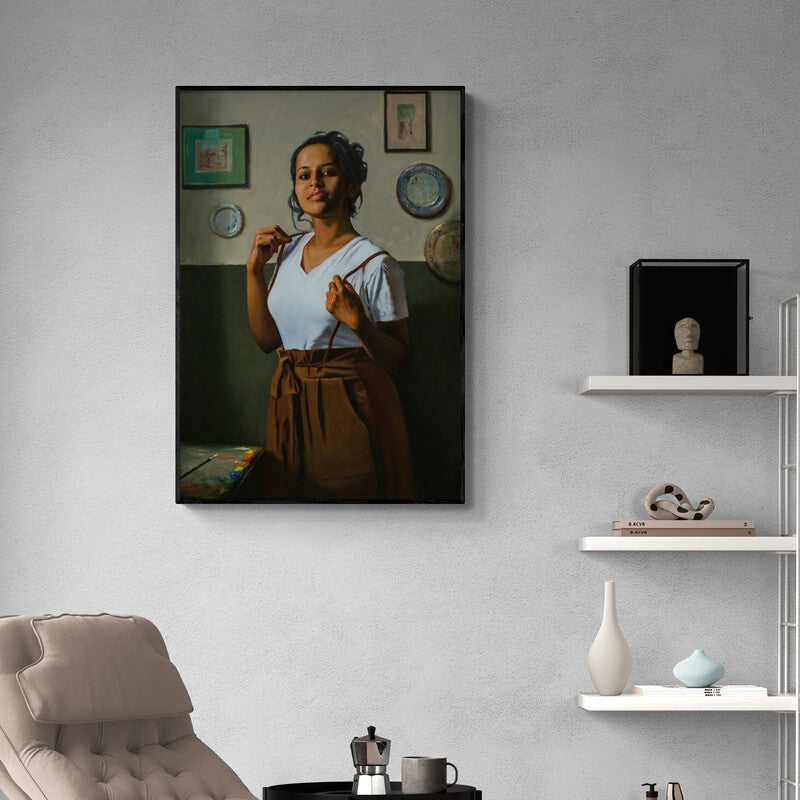 In-situ view of Mahesh Soundatte's 'The Artist' painting in a room