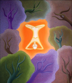 Asan (Finding Stillness) by Naveena Ganjoo, Original Oil Contemporary Painting on Canvas, Large Vertical Wall Art