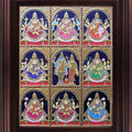 Religious tanjore traditional art titled 'Ashta Lakshmi Tanjore Painting', 24x18 inches, by artist Myangadi Tanjore on Plywood