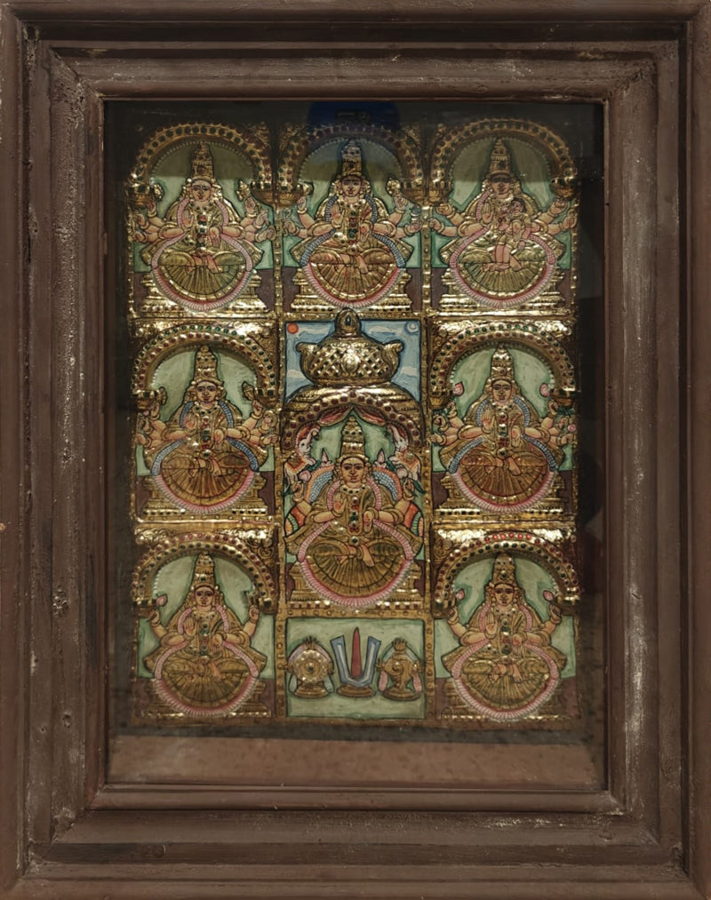 Ashtalakshmi' religious tanjore traditional_art by artist Tanjore Tanjaur, 29x23 inch, on wood