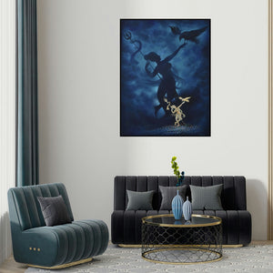 Durshit Bhaskar's 'Aspiration (Goddess and Shadow)' painting visualized above a sofa in a contemporary room.