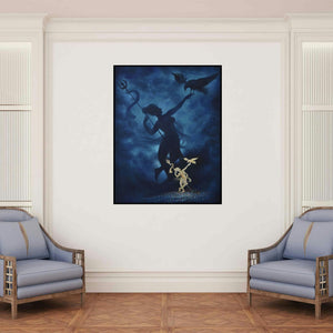 'Aspiration (Goddess and Shadow)' painting by Durshit Bhaskar shown on a wall in a furnished room.