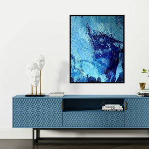 'Astral' painting by Kartikey Sharma shown on a wall in a furnished room.