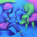 Athkheliya 10' figurative acrylic painting by artist Lakhan Singh Jat, 36x48 inch, on canvas