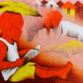 Athkheliya 12' figurative acrylic painting by artist Lakhan Singh Jat, 36x48 inch, on canvas