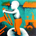 Athkheliya 17' figurative acrylic painting by artist Lakhan Singh Jat, 24x24 inch, on canvas