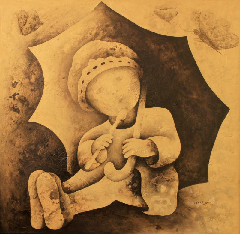 Athkheliya 2' figurative acrylic painting by artist Lakhan Singh Jat, 30x30 inch, on canvas