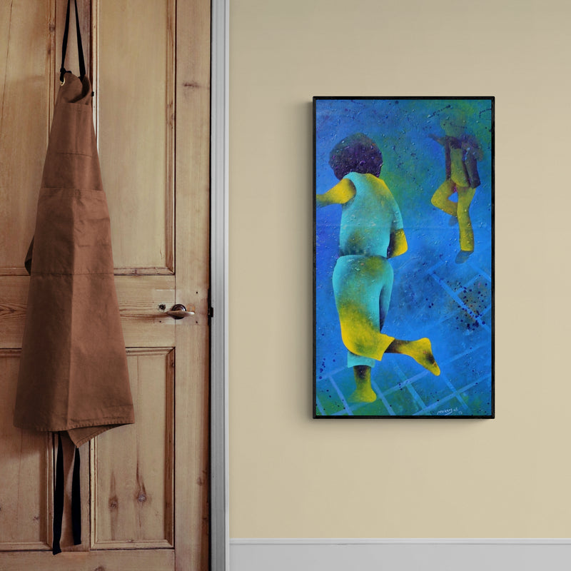 In-situ view of Lakhan Singh Jat's 'Athkheliya 3 (Fluidity of Movement)' painting in a room