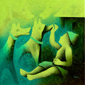 Athkheliya 4' figurative acrylic painting by artist Lakhan Singh Jat, 30x30 inch, on canvas