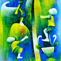 Athkheliya 8' figurative acrylic painting by artist Lakhan Singh Jat, 48x36 inch, on canvas